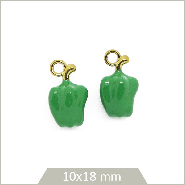 2 breloques poivrons verts, en acier doré