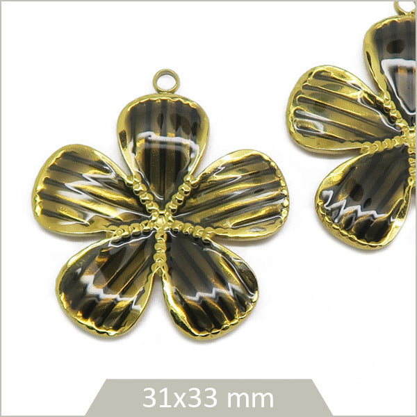 2 breloques fleurs ocre en acier inoxydable doré