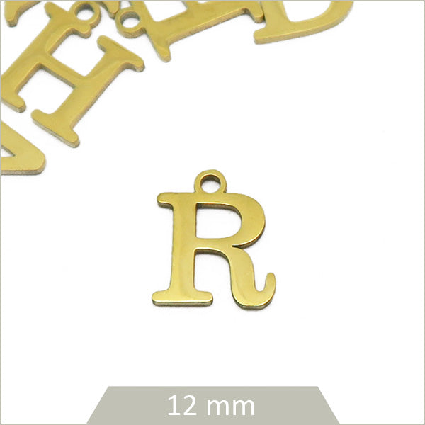 pendentif lettre R acier dore