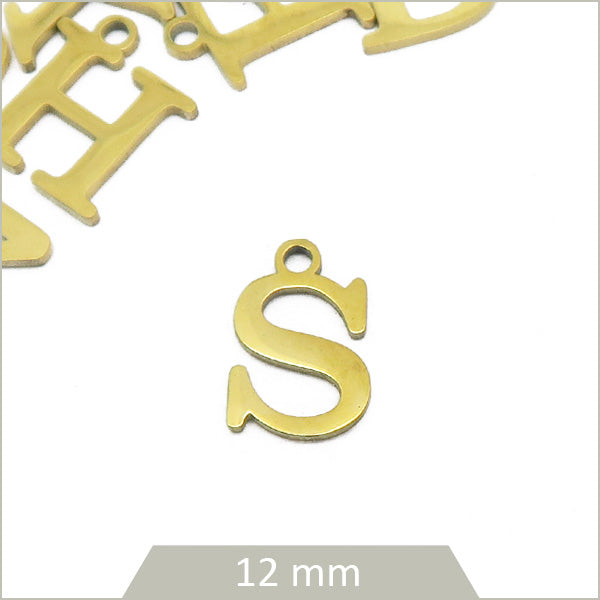 pendentif médaille initiale S acier dore