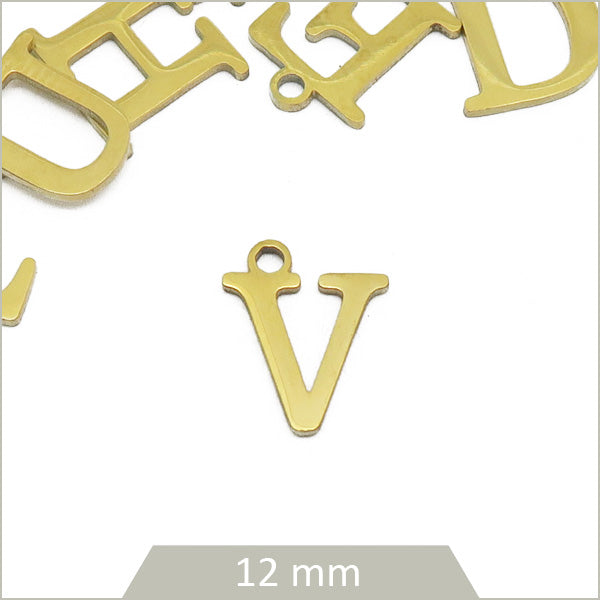 pendentif lettre V acier inox dore