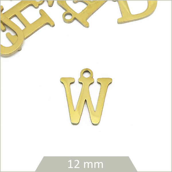 pendentif lettre W acier dore