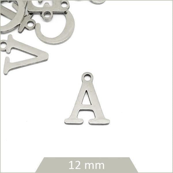 1 breloque lettre A en acier inoxydable