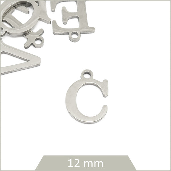 1 breloque lettre C en acier inoxydable