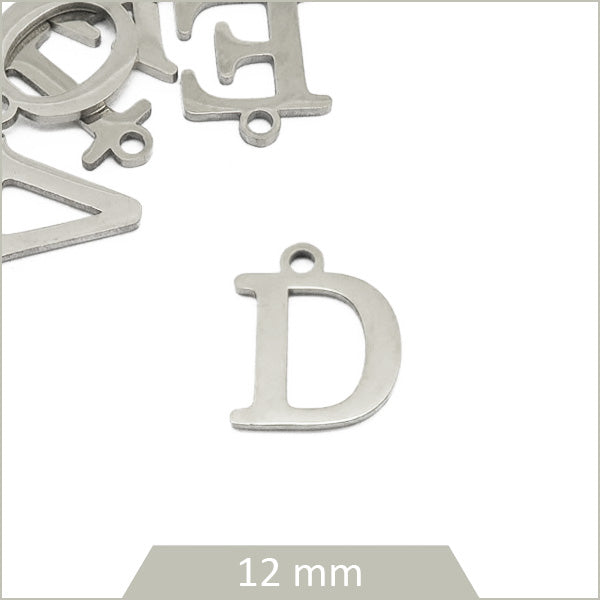 1 breloque lettre D en acier inoxydable