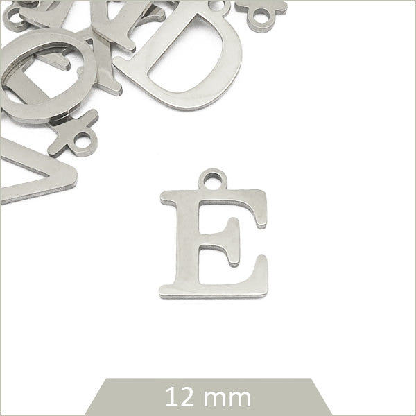 1 breloque lettre E en acier inoxydable