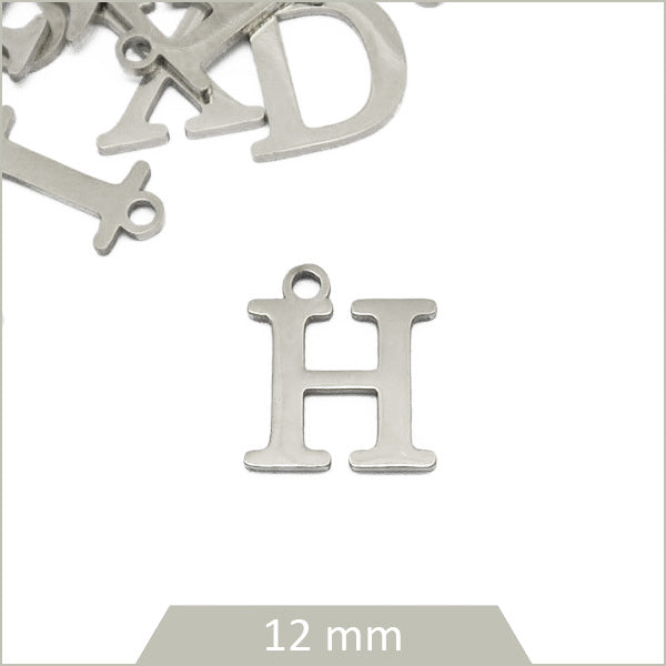 1 breloque lettre H en acier inoxydable