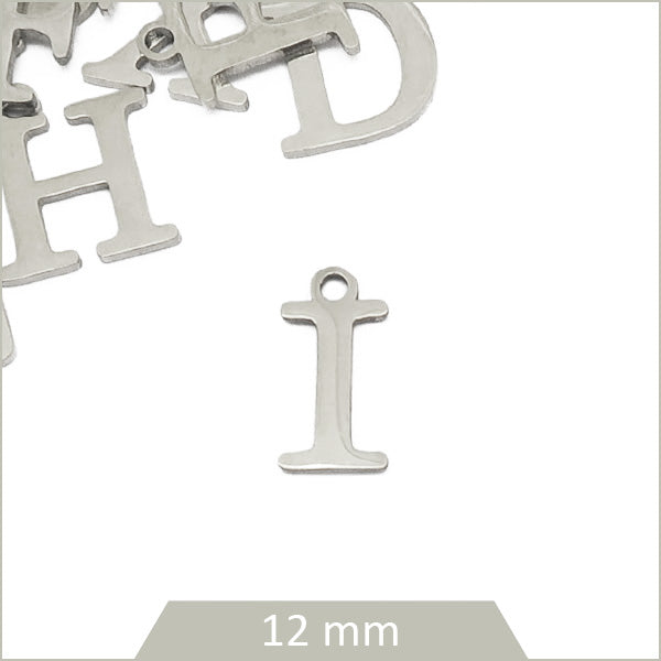 1 breloque lettre I en acier inoxydable
