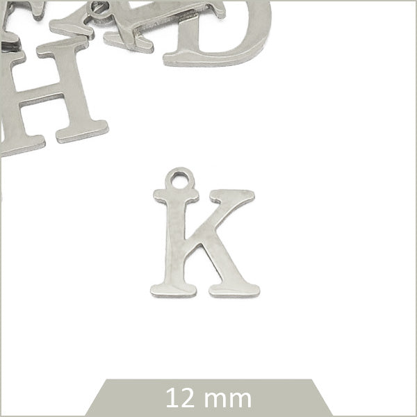 1 breloque lettre K en acier inoxydable