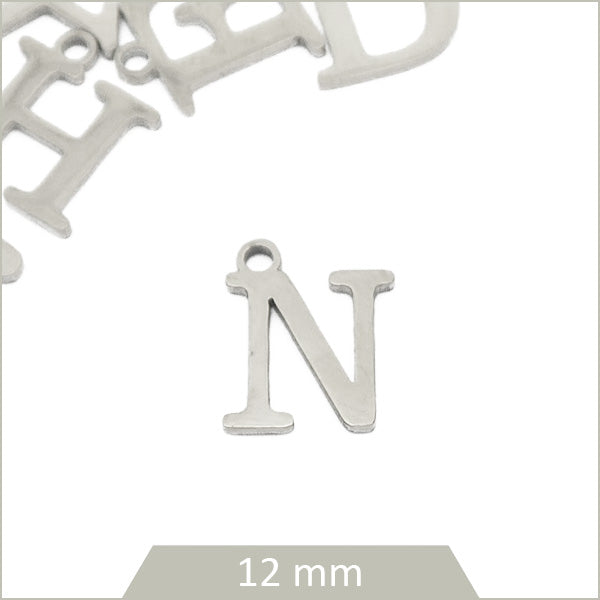1 breloque lettre N en acier inoxydable