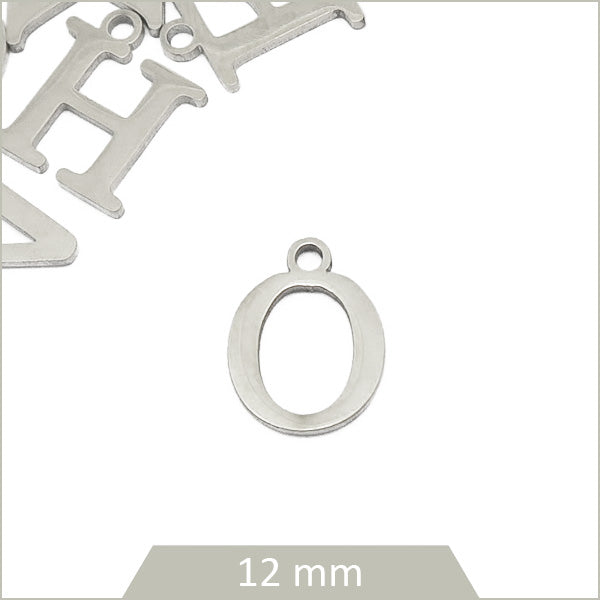 1 breloque lettre O en acier inoxydable