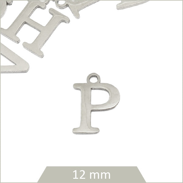 1 breloque lettre P en acier inoxydable