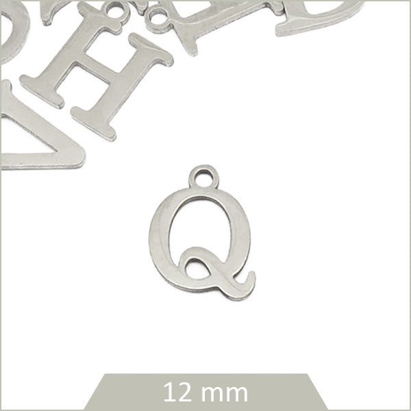1 breloque lettre Q en acier inoxydable