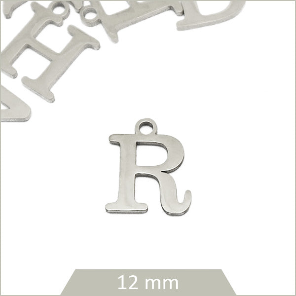 1 breloque lettre R en acier inoxydable