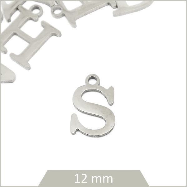 1 breloque lettre S en acier inoxydable