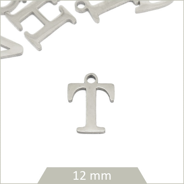 1 breloque lettre T en acier inoxydable