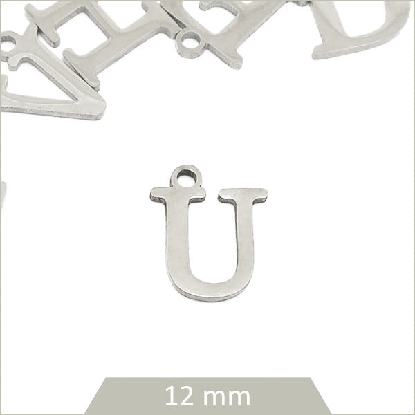 1 breloque lettre U en acier inoxydable