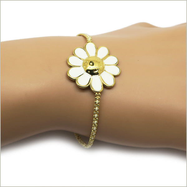 1 bracelet grande marguerite acier inoxydable doré 16 cm