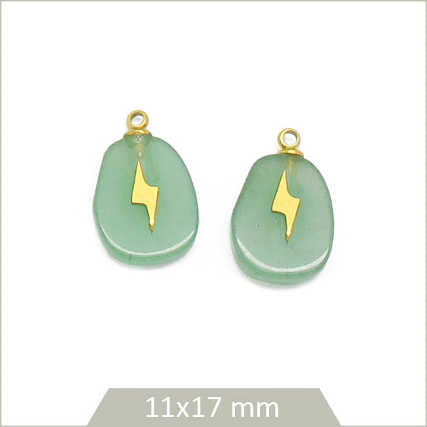 1 pendentif en aventurine et éclair en acier doré