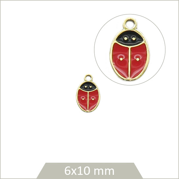 1 breloque coccinelle en acier inoxydable doré et effet émail coloré