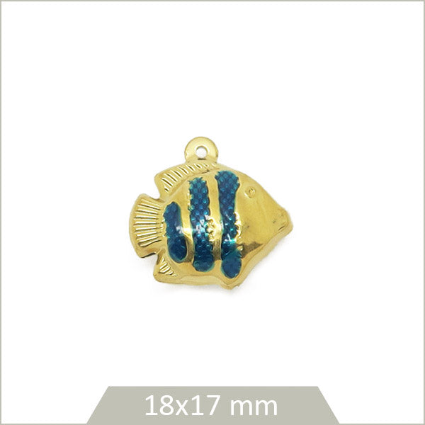 1 breloque poisson à rayures bleues en acier doré
