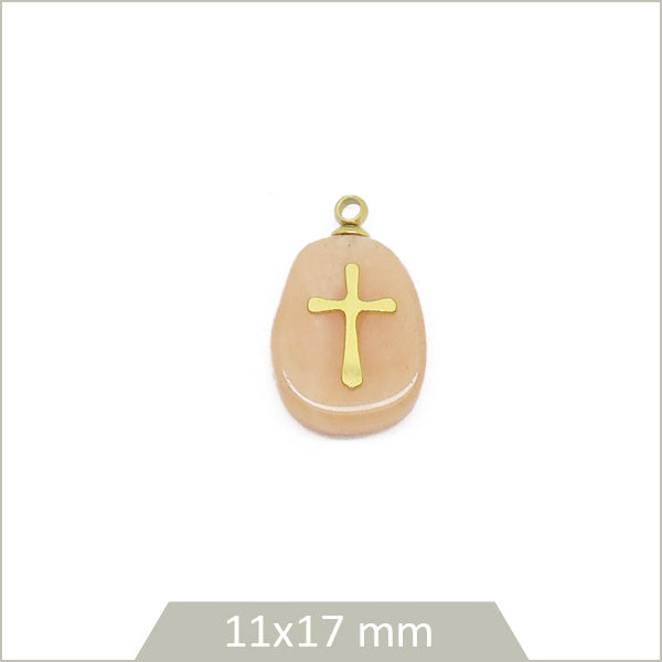 1 pendentif en Aventurine rouge et croix en acier doré