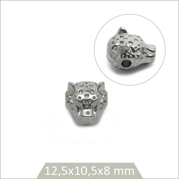 1 perle tête de léopard en acier inoxydable