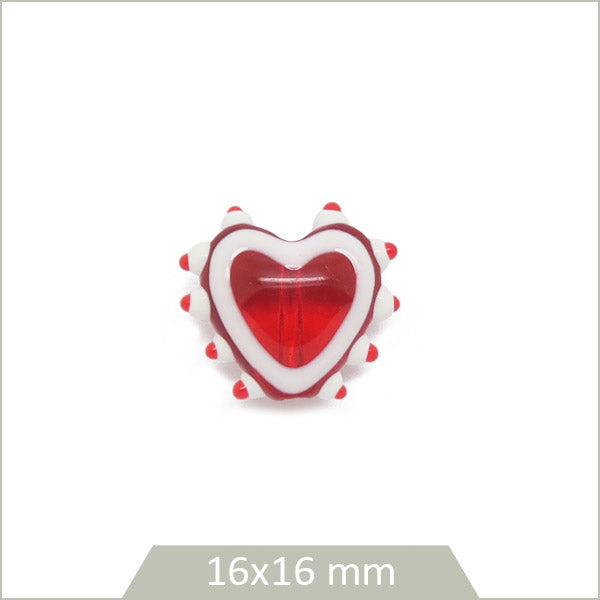 1 perle cœur en verre rouge