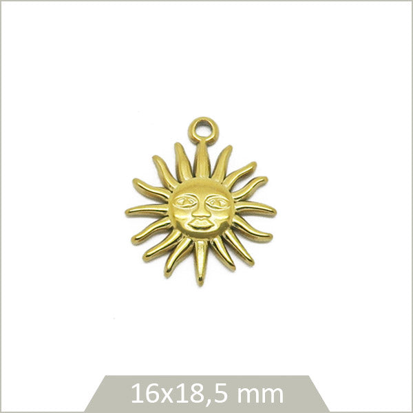 1 breloque soleil motif visage en acier inoxydable doré 304
