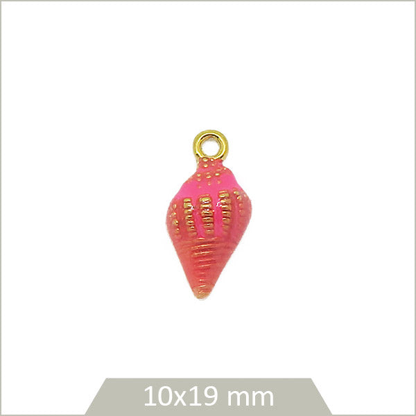 1 breloque coquillage acier inoxydable 304 doré plaqué or 18k, effet émail rose corail