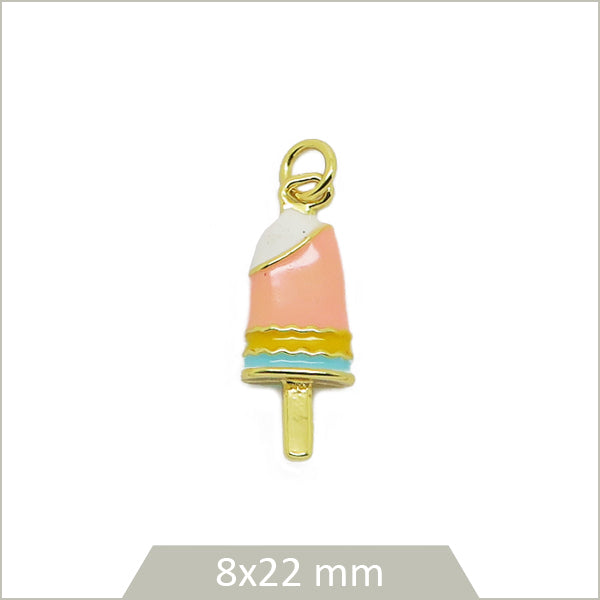 1 breloque glace en laiton doré émaillé, 8x22 mm
