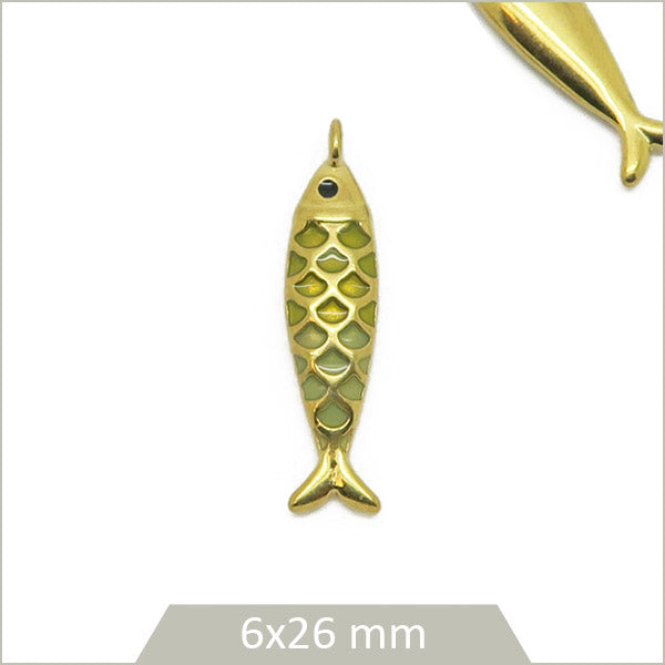 1 breloque poisson acier inoxydable 304 doré et effet émail jaune or