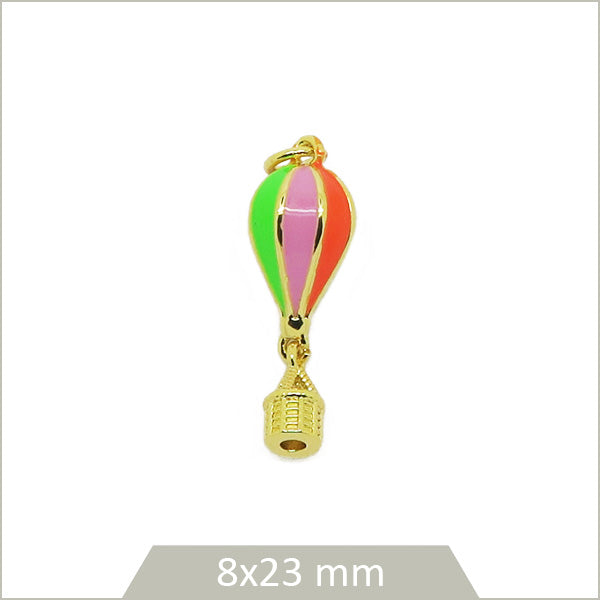 1 breloque montgolfière en laiton doré émaillé, 8x23mm