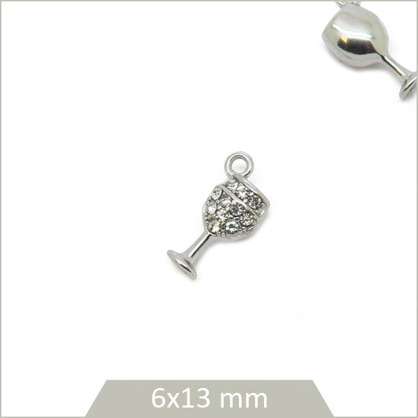 1 breloque verre cocktail en acier inoxydable 304 et strass