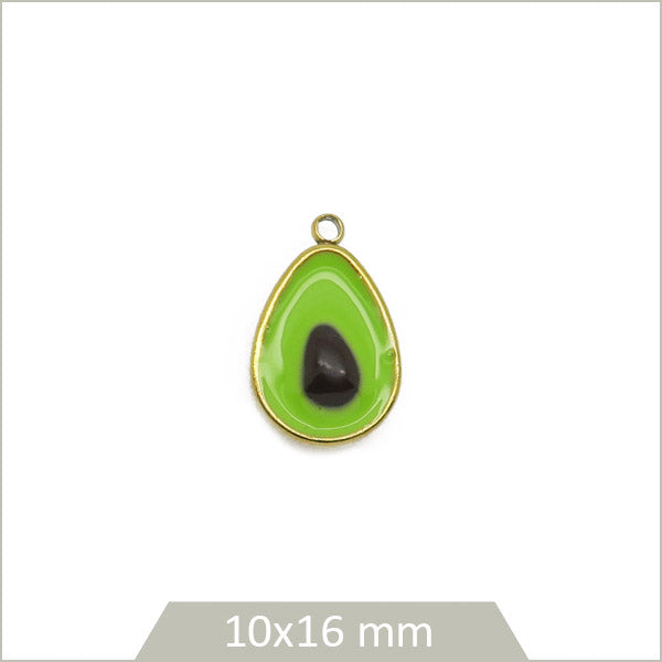1 breloque avocat en acier inoxydable doré et effet émail coloré