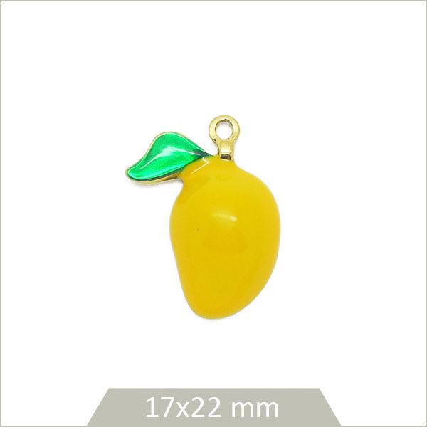 1 breloque citron en acier inoxydable doré et effet émail coloré