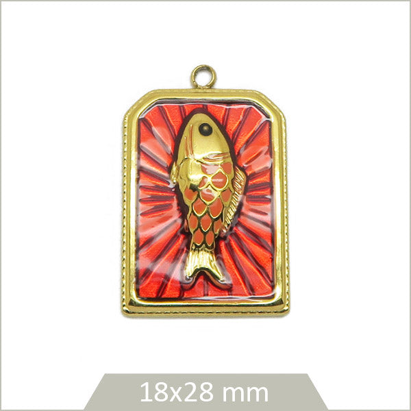 1 breloque rectangle poisson acier inoxydable doré