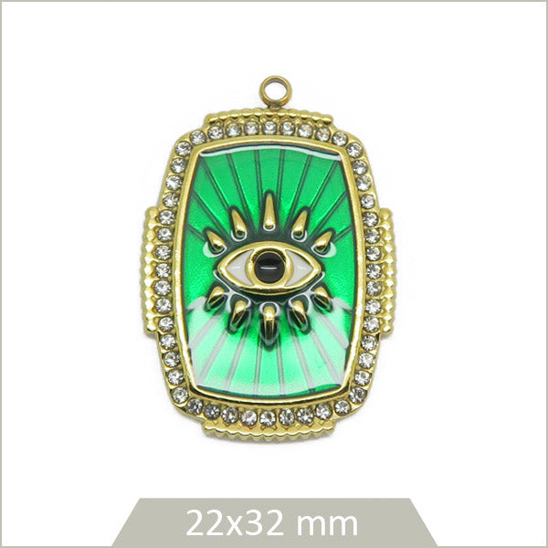 1 breloque rectangle œil acier inoxydable doré