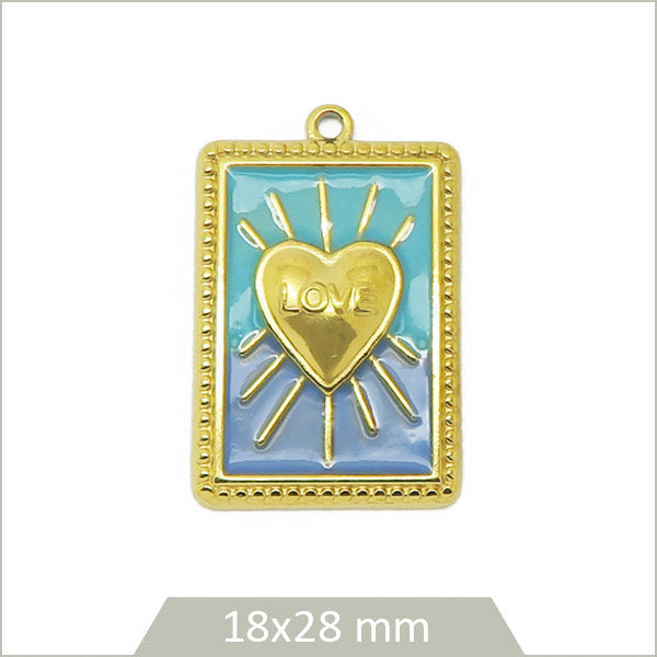 1 breloque rectangle cœur acier inoxydable doré