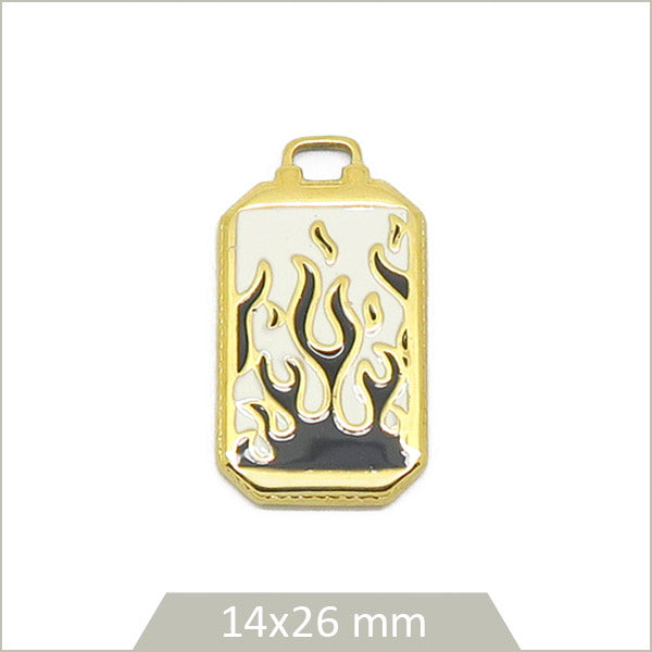 1 breloque rectangle feu acier inoxydable doré