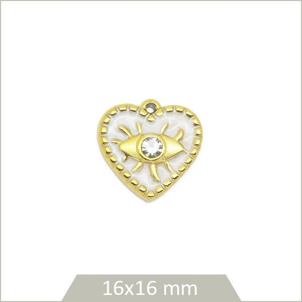 1 breloque cœur blanche œil acier inoxydable doré