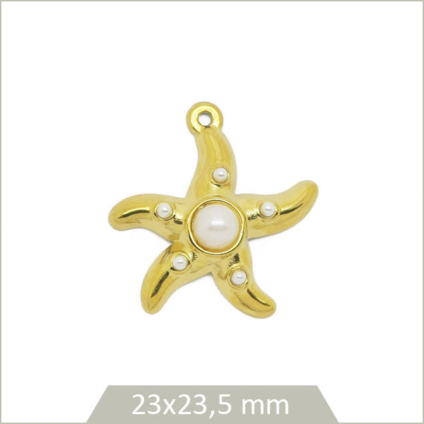 1 breloque étoile de mer perlée en acier inoxydable doré