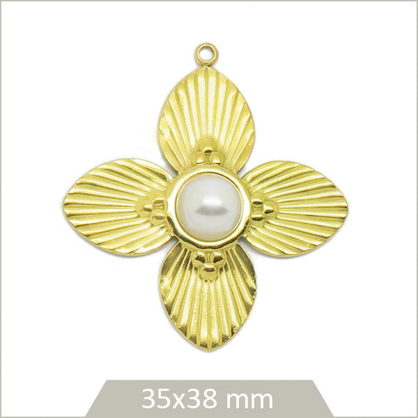 1 grande breloque fleur perlée en acier inoxydable doré