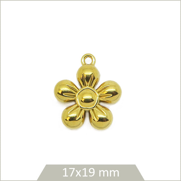 1 breloque fleur en relief en acier inoxydable 304 doré