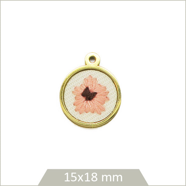 1 médaillon rond fleur brodée en acier inoxydable 304 doré