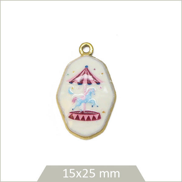1 breloque octogonale motif manège en acier inoxydable 304 doré et effet émail
