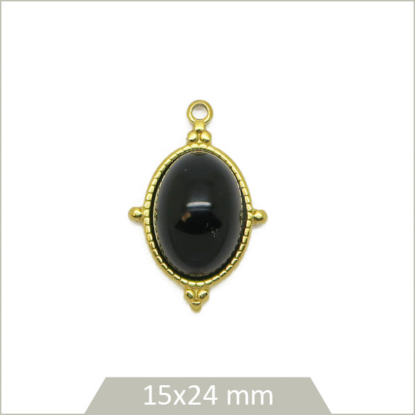 1 médaillon ovale en acier inoxydable 304 doré et cabochon en Onyx