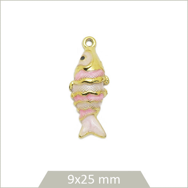 1 breloque poisson en acier inoxydable 304 doré 18k et effet émail rose