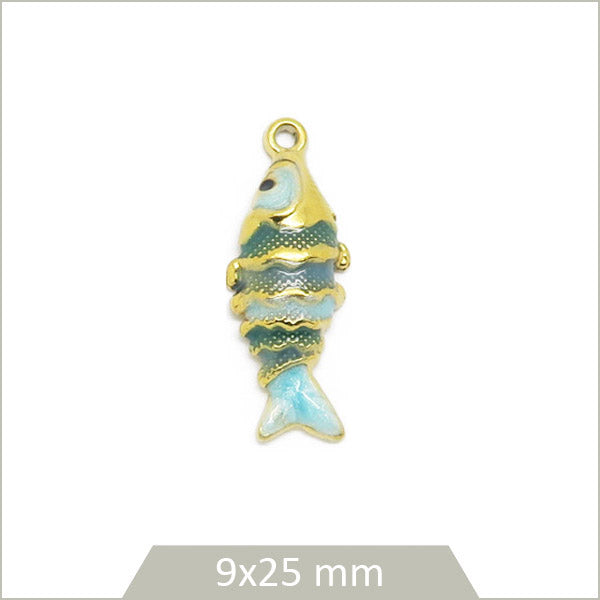 1 breloque poisson en acier inoxydable304 doré 18k et effet émail bleu