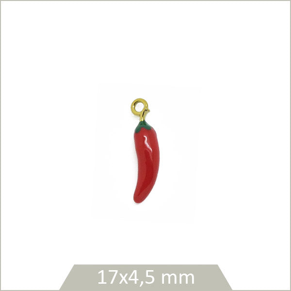 1 breloque piment effet émaillé en acier inoxydable 316L doré plaqué or 18k